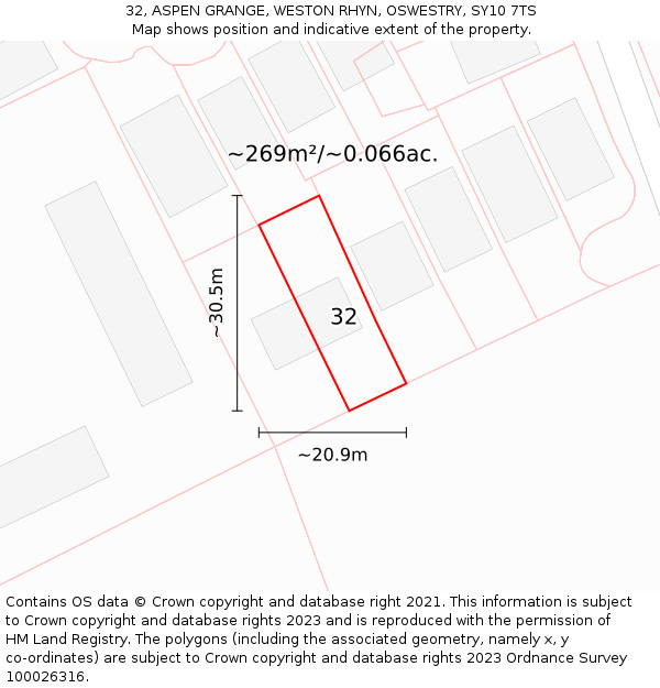 32, ASPEN GRANGE, WESTON RHYN, OSWESTRY, SY10 7TS: Plot and title map