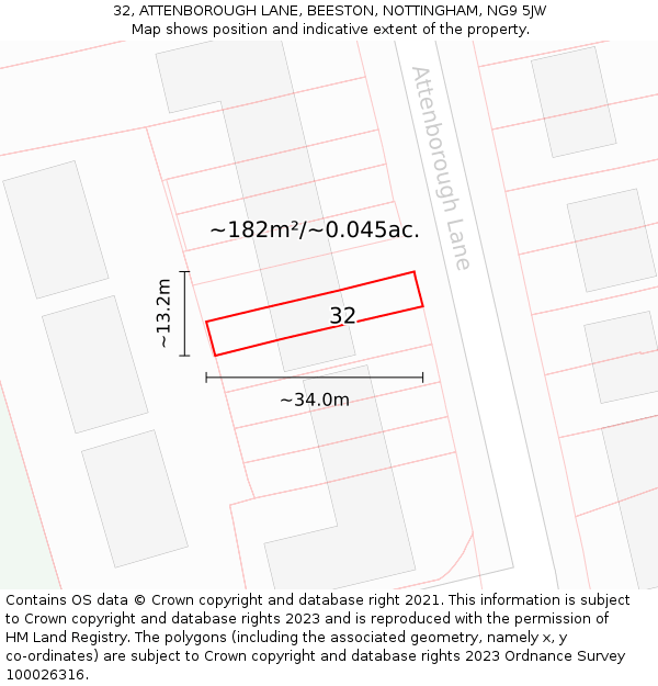 32, ATTENBOROUGH LANE, BEESTON, NOTTINGHAM, NG9 5JW: Plot and title map