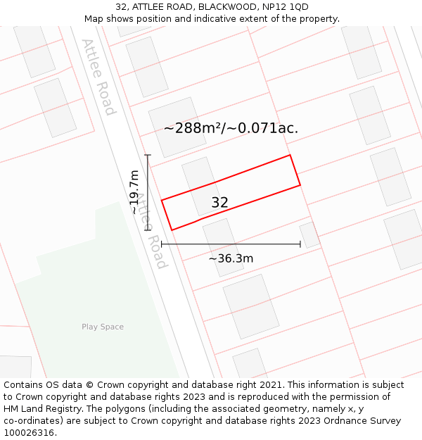 32, ATTLEE ROAD, BLACKWOOD, NP12 1QD: Plot and title map