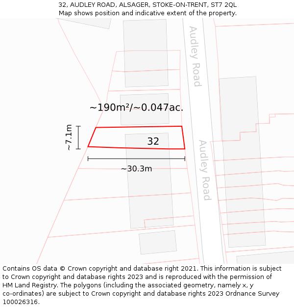 32, AUDLEY ROAD, ALSAGER, STOKE-ON-TRENT, ST7 2QL: Plot and title map