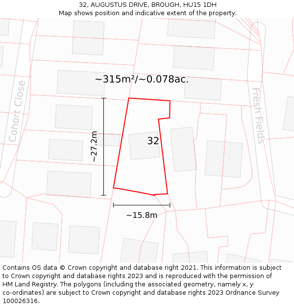 32, AUGUSTUS DRIVE, BROUGH, HU15 1DH: Plot and title map