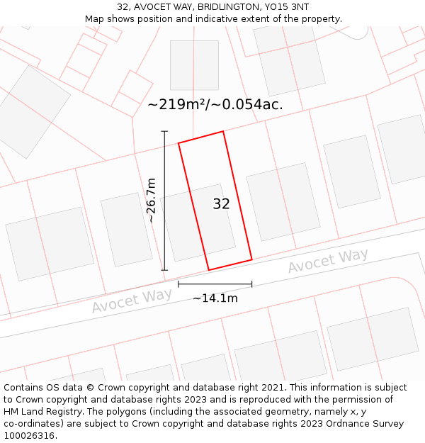 32, AVOCET WAY, BRIDLINGTON, YO15 3NT: Plot and title map