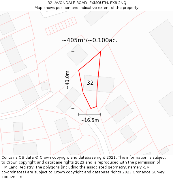 32, AVONDALE ROAD, EXMOUTH, EX8 2NQ: Plot and title map