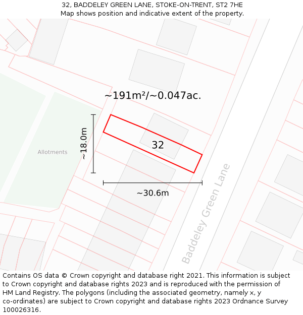 32, BADDELEY GREEN LANE, STOKE-ON-TRENT, ST2 7HE: Plot and title map