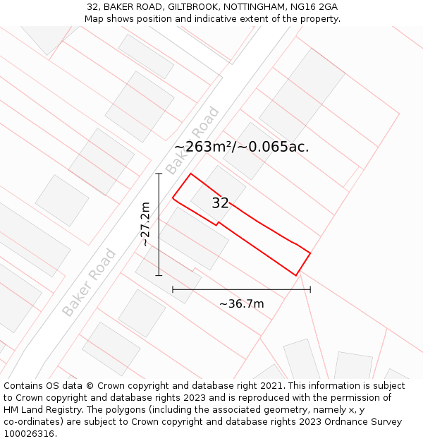 32, BAKER ROAD, GILTBROOK, NOTTINGHAM, NG16 2GA: Plot and title map