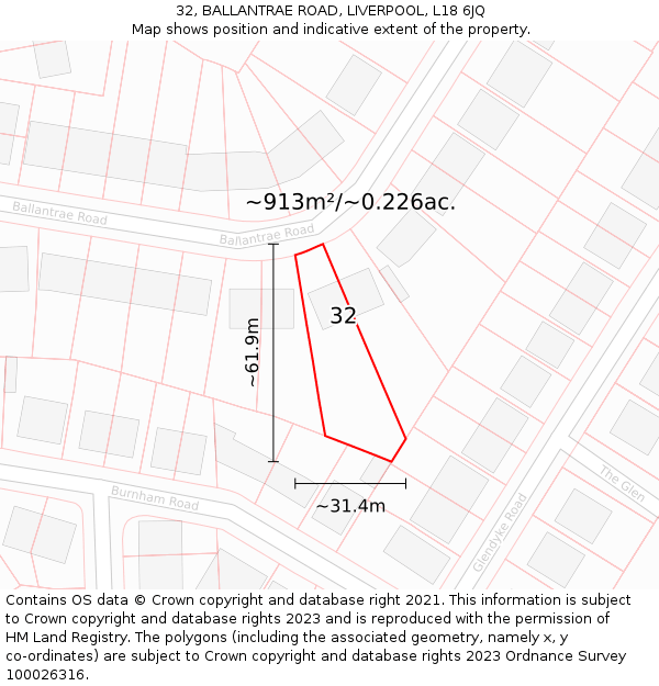 32, BALLANTRAE ROAD, LIVERPOOL, L18 6JQ: Plot and title map