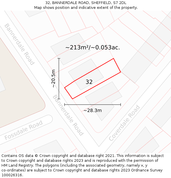 32, BANNERDALE ROAD, SHEFFIELD, S7 2DL: Plot and title map