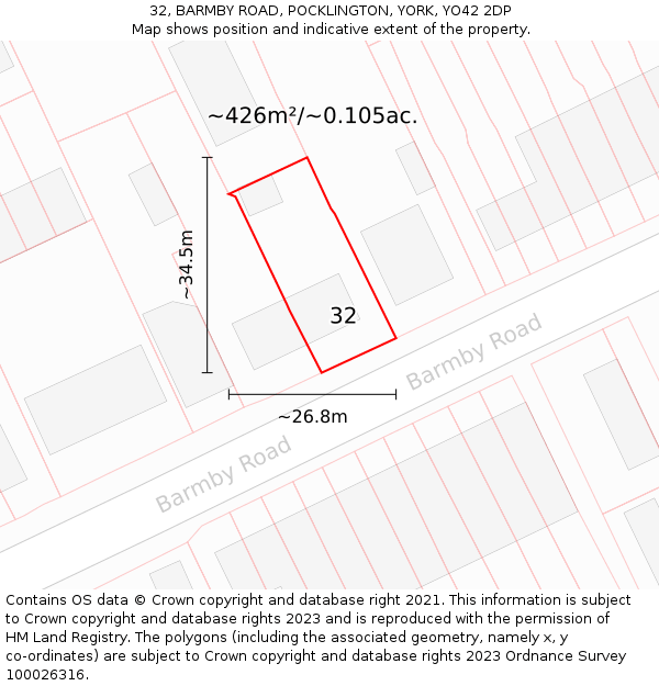 32, BARMBY ROAD, POCKLINGTON, YORK, YO42 2DP: Plot and title map