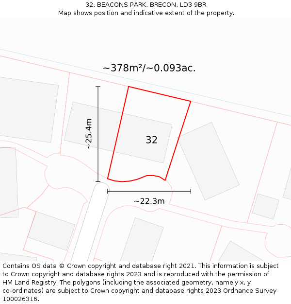 32, BEACONS PARK, BRECON, LD3 9BR: Plot and title map