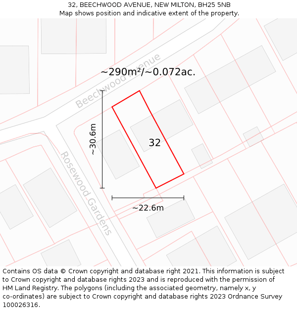 32, BEECHWOOD AVENUE, NEW MILTON, BH25 5NB: Plot and title map