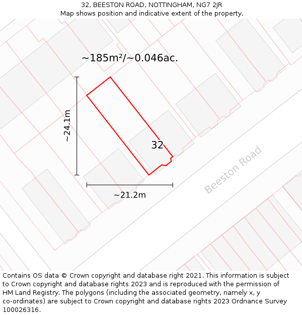 32, BEESTON ROAD, NOTTINGHAM, NG7 2JR: Plot and title map