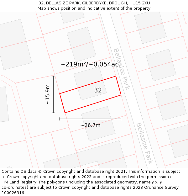 32, BELLASIZE PARK, GILBERDYKE, BROUGH, HU15 2XU: Plot and title map