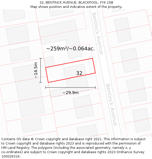 32, BENTINCK AVENUE, BLACKPOOL, FY4 1SB: Plot and title map