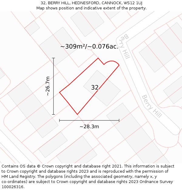 32, BERRY HILL, HEDNESFORD, CANNOCK, WS12 1UJ: Plot and title map