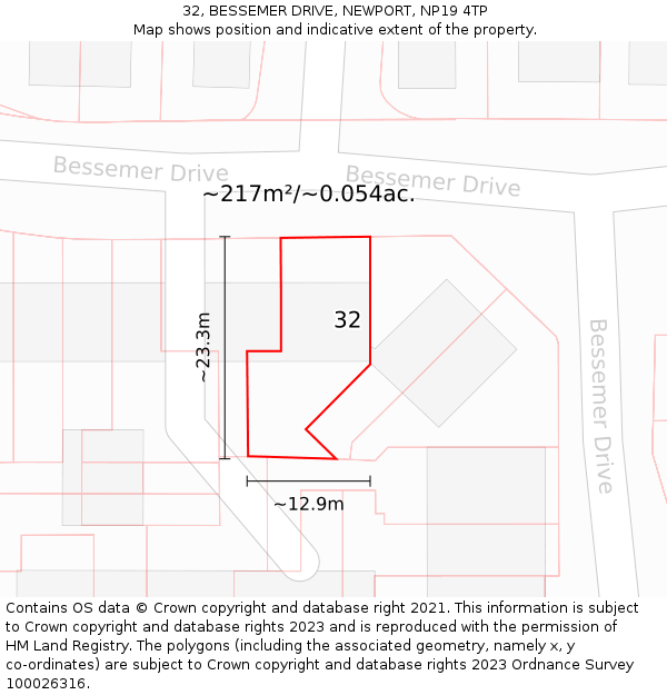 32, BESSEMER DRIVE, NEWPORT, NP19 4TP: Plot and title map