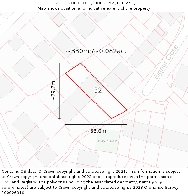 32, BIGNOR CLOSE, HORSHAM, RH12 5JQ: Plot and title map