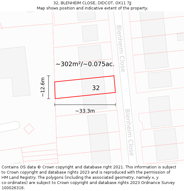 32, BLENHEIM CLOSE, DIDCOT, OX11 7JJ: Plot and title map