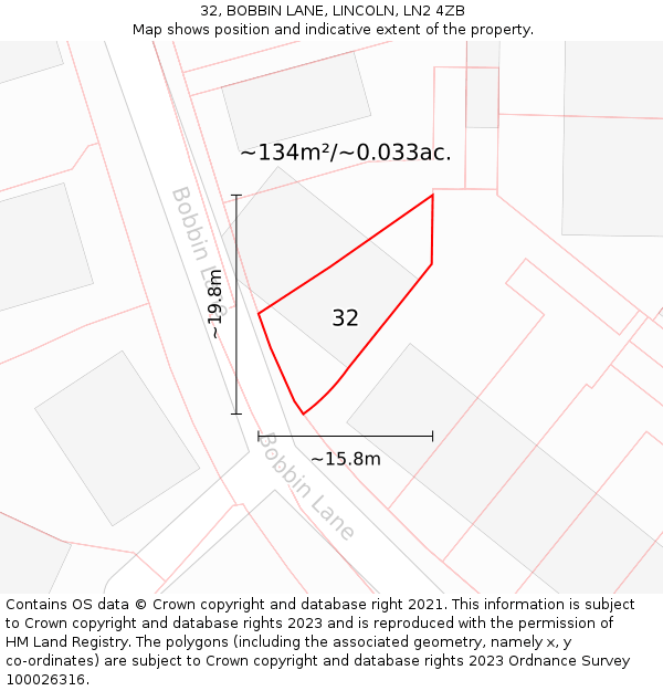 32, BOBBIN LANE, LINCOLN, LN2 4ZB: Plot and title map