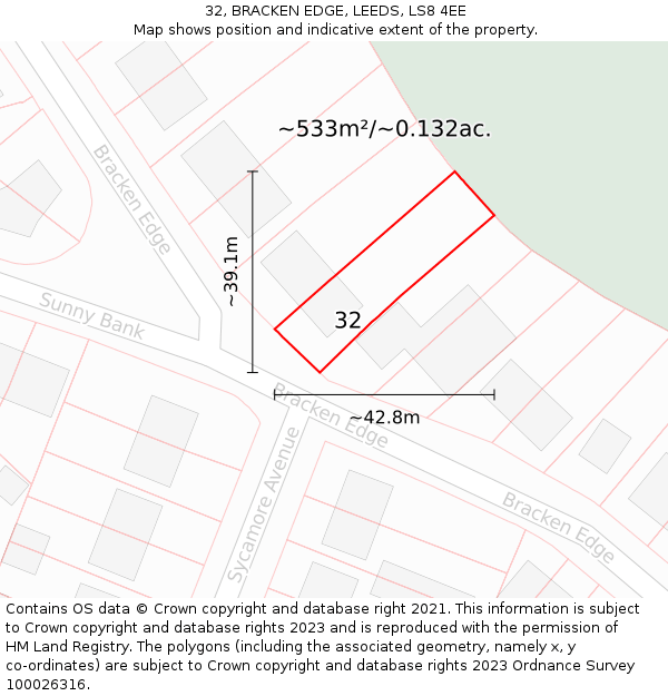 32, BRACKEN EDGE, LEEDS, LS8 4EE: Plot and title map