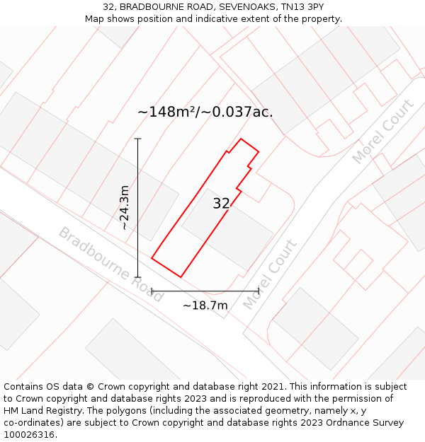 32, BRADBOURNE ROAD, SEVENOAKS, TN13 3PY: Plot and title map