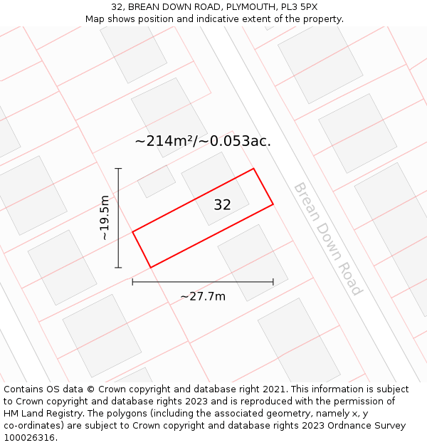 32, BREAN DOWN ROAD, PLYMOUTH, PL3 5PX: Plot and title map