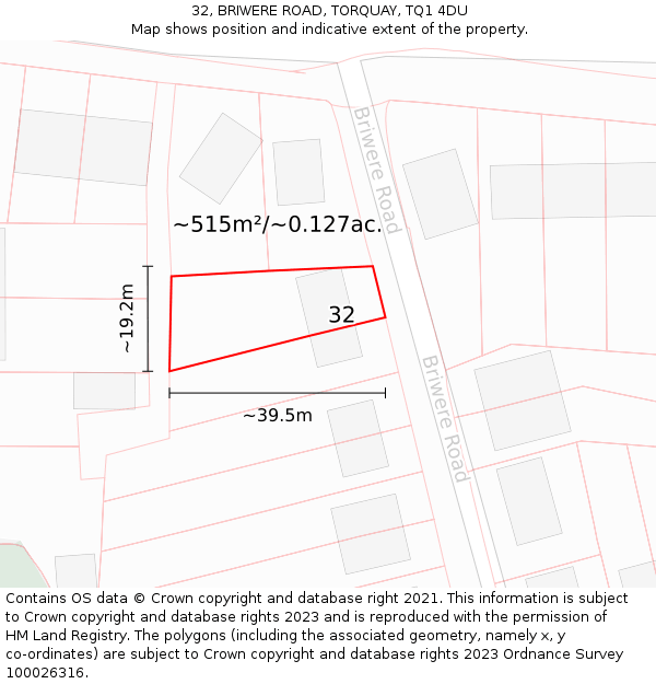 32, BRIWERE ROAD, TORQUAY, TQ1 4DU: Plot and title map