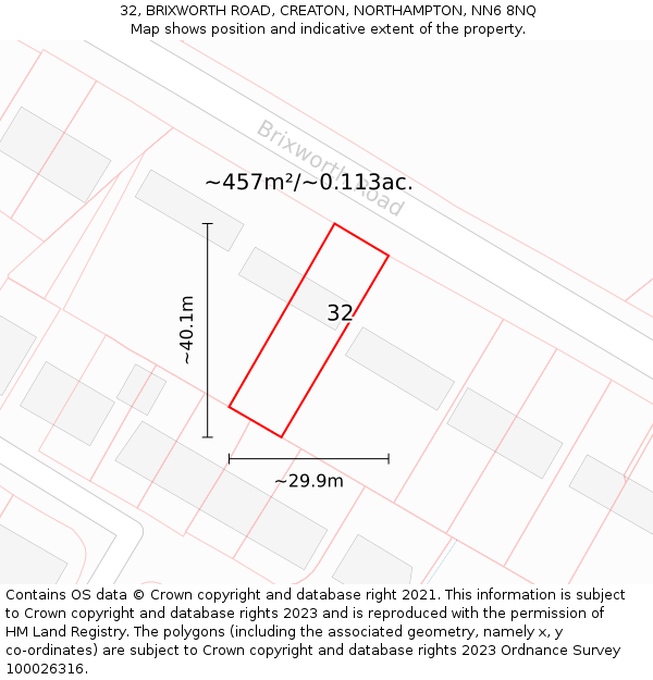 32, BRIXWORTH ROAD, CREATON, NORTHAMPTON, NN6 8NQ: Plot and title map