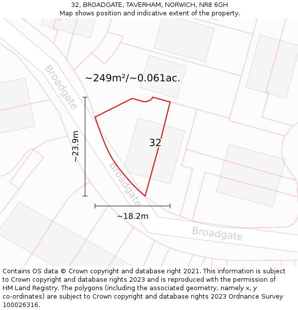 32, BROADGATE, TAVERHAM, NORWICH, NR8 6GH: Plot and title map