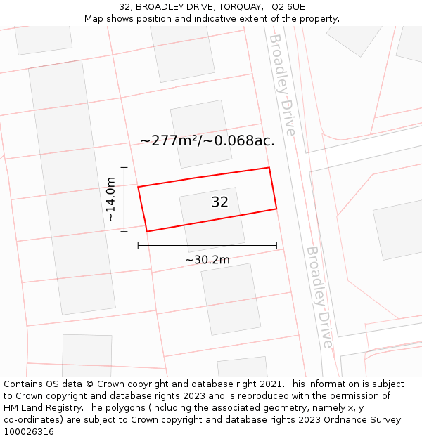 32, BROADLEY DRIVE, TORQUAY, TQ2 6UE: Plot and title map