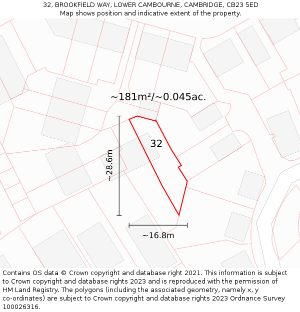 32, BROOKFIELD WAY, LOWER CAMBOURNE, CAMBRIDGE, CB23 5ED: Plot and title map