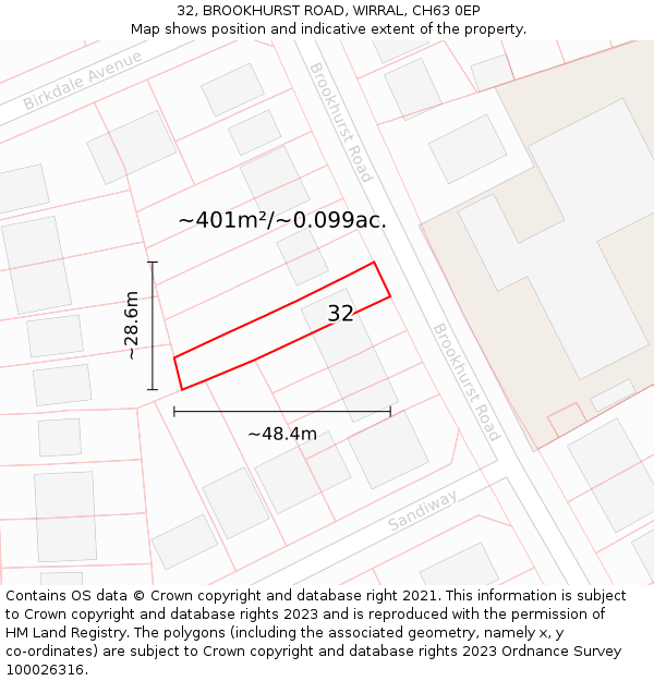 32, BROOKHURST ROAD, WIRRAL, CH63 0EP: Plot and title map