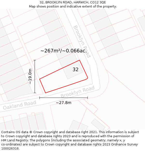 32, BROOKLYN ROAD, HARWICH, CO12 3QE: Plot and title map