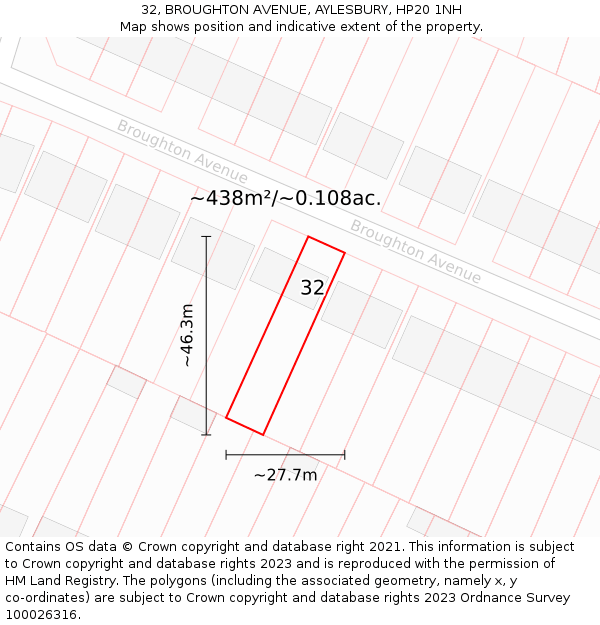 32, BROUGHTON AVENUE, AYLESBURY, HP20 1NH: Plot and title map