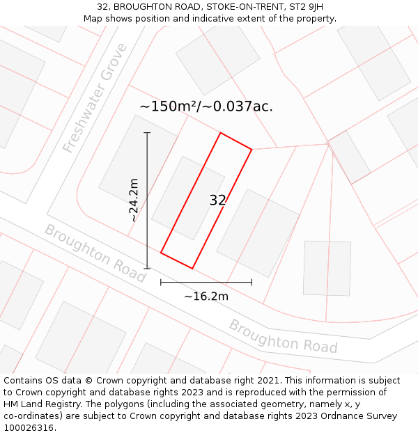 32, BROUGHTON ROAD, STOKE-ON-TRENT, ST2 9JH: Plot and title map