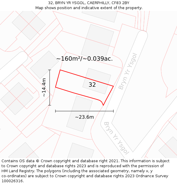 32, BRYN YR YSGOL, CAERPHILLY, CF83 2BY: Plot and title map