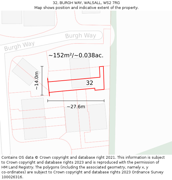 32, BURGH WAY, WALSALL, WS2 7RG: Plot and title map