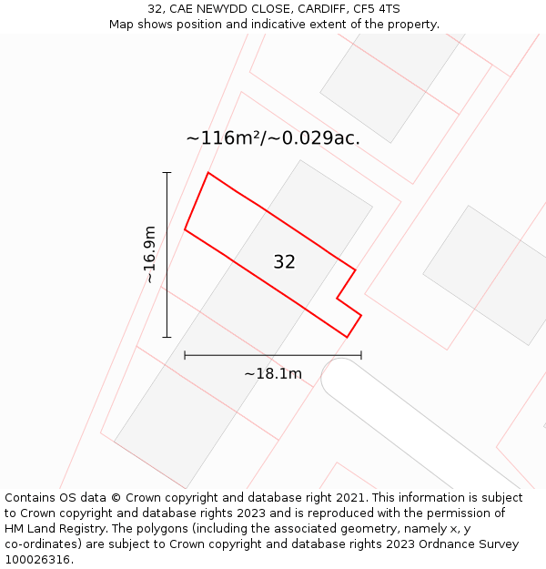 32, CAE NEWYDD CLOSE, CARDIFF, CF5 4TS: Plot and title map