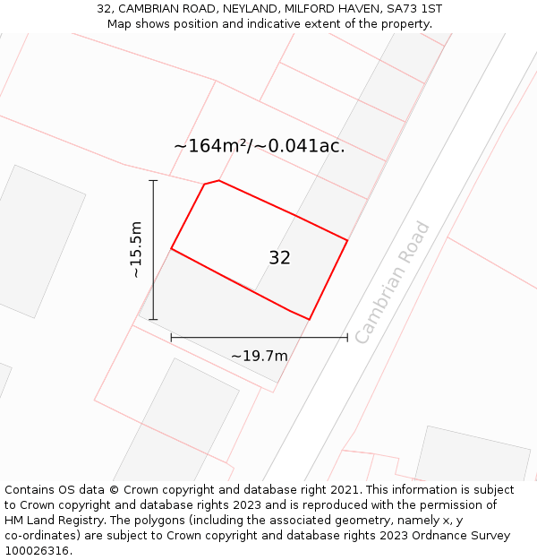 32, CAMBRIAN ROAD, NEYLAND, MILFORD HAVEN, SA73 1ST: Plot and title map