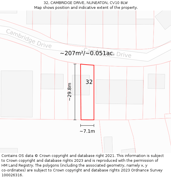 32, CAMBRIDGE DRIVE, NUNEATON, CV10 8LW: Plot and title map