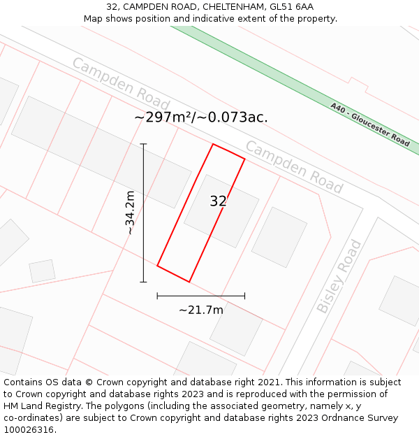 32, CAMPDEN ROAD, CHELTENHAM, GL51 6AA: Plot and title map