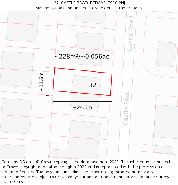 32, CASTLE ROAD, REDCAR, TS10 2NJ: Plot and title map