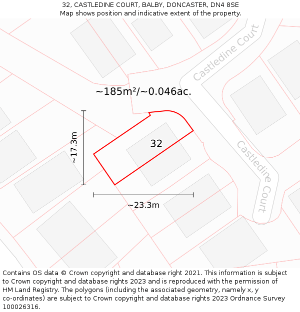 32, CASTLEDINE COURT, BALBY, DONCASTER, DN4 8SE: Plot and title map