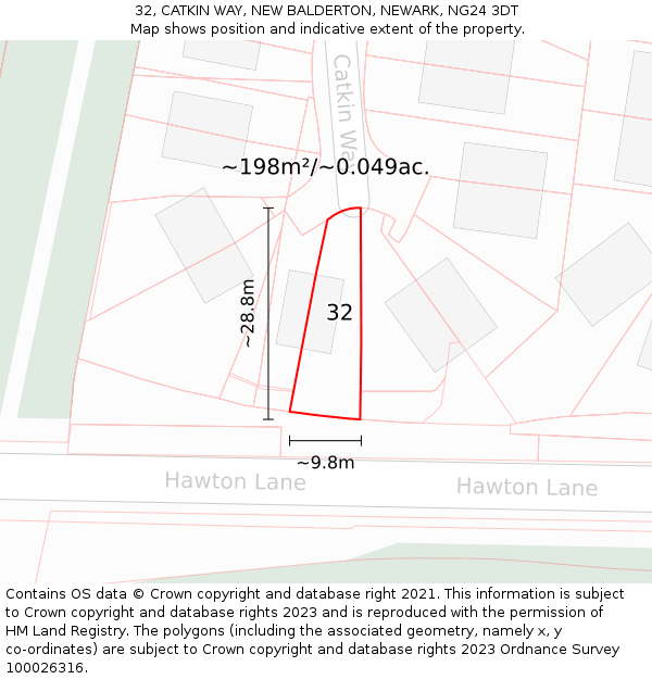 32, CATKIN WAY, NEW BALDERTON, NEWARK, NG24 3DT: Plot and title map