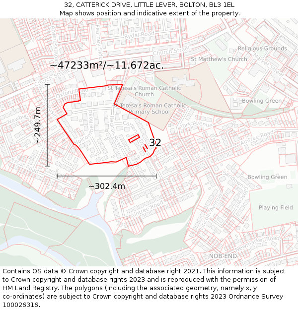 32, CATTERICK DRIVE, LITTLE LEVER, BOLTON, BL3 1EL: Plot and title map