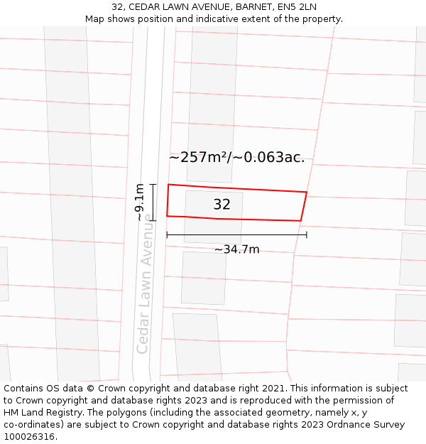 32, CEDAR LAWN AVENUE, BARNET, EN5 2LN: Plot and title map