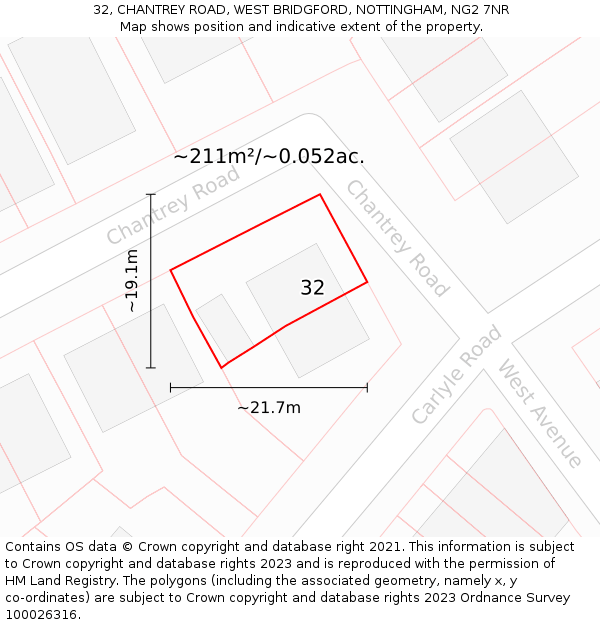 32, CHANTREY ROAD, WEST BRIDGFORD, NOTTINGHAM, NG2 7NR: Plot and title map