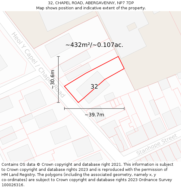 32, CHAPEL ROAD, ABERGAVENNY, NP7 7DP: Plot and title map