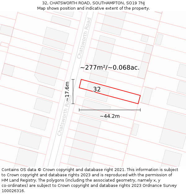 32, CHATSWORTH ROAD, SOUTHAMPTON, SO19 7NJ: Plot and title map