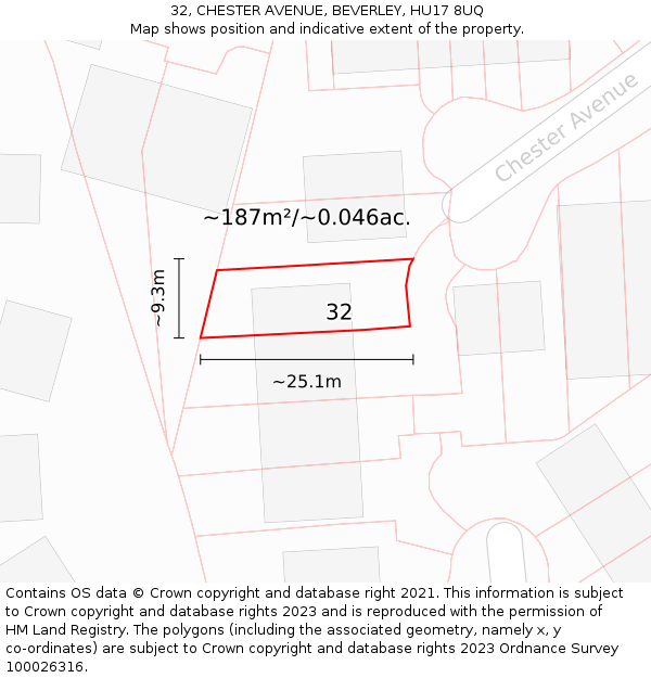 32, CHESTER AVENUE, BEVERLEY, HU17 8UQ: Plot and title map