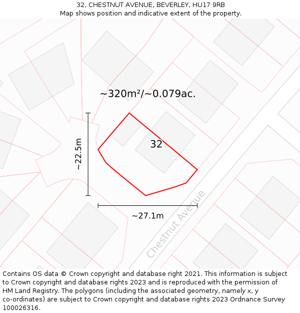 32, CHESTNUT AVENUE, BEVERLEY, HU17 9RB: Plot and title map